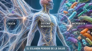 Red de fascia y tejido conectivo en la espalda, ilustración de la conexión con el sistema nervioso