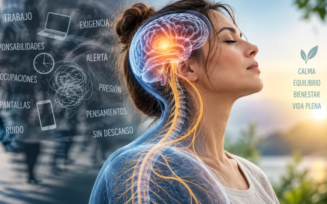 Ilustración de una persona respirando profundamente para regular el estrés y el sistema nervioso
