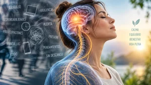 Ilustración de una persona respirando profundamente para regular el estrés y el sistema nervioso